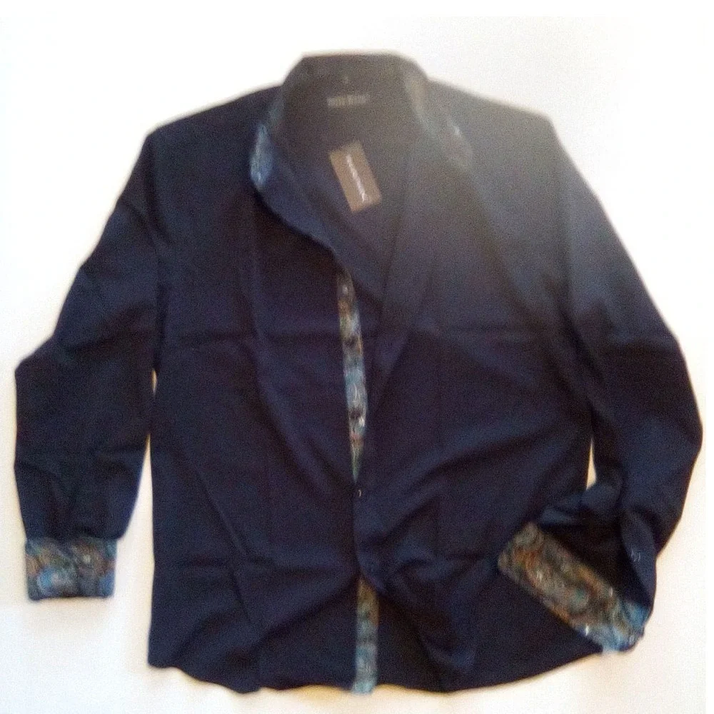 Barry Wang Men's Black Paisley Dress Shirt Long Sleeve Button Up Size M